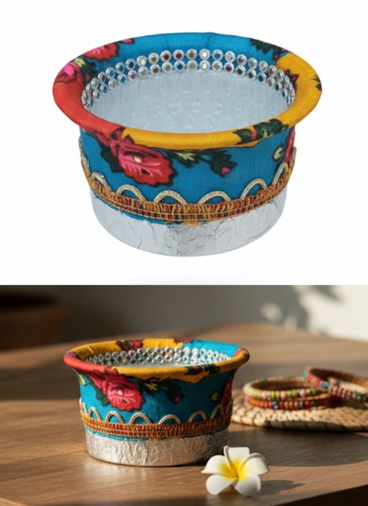 Premium Colorful Handmade Fabric Bowl with Foil Base – Decorative Multi-Purpose Container - Image 1